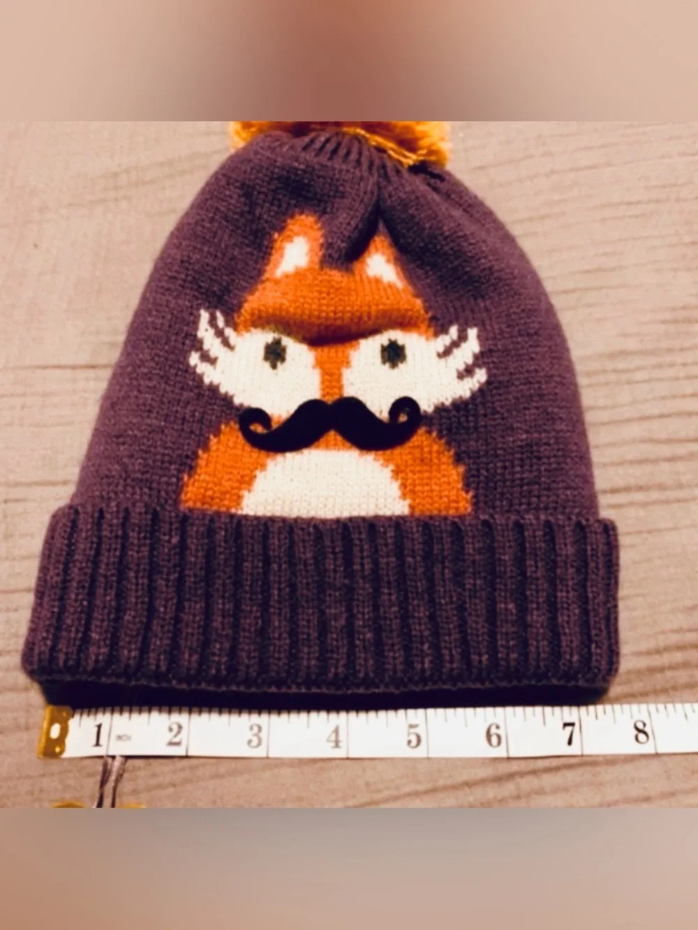 NWT Kids Purple Fox Pom-Pom Knitted Faux Fur Lining Beanie Hat